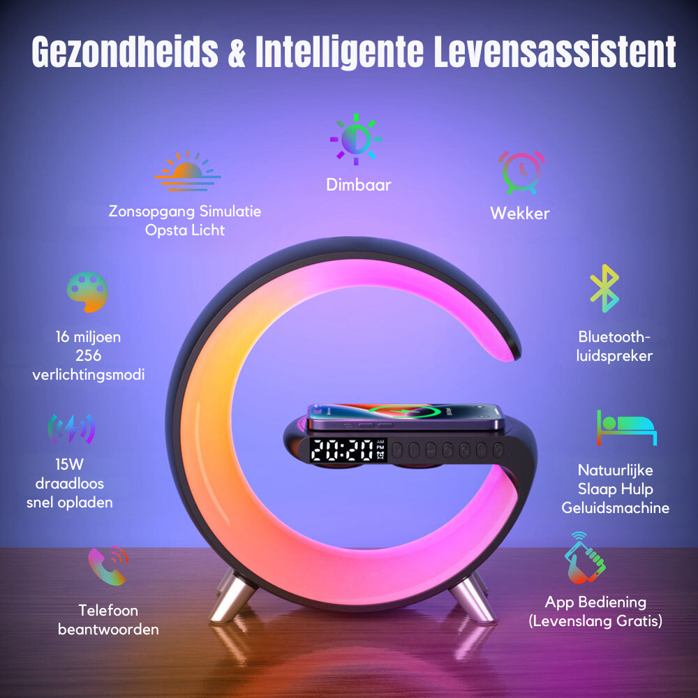 GlowRise™ - Stemmingslicht - Luidspreker - Draadloos Opladen - Rustgevend Ontwaken